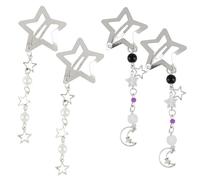 Framendino, Confezione da 8 fermagli per capelli con nappe a stella, antiscivolo, 2000S Y2K, graziose mollette per capelli in metallo argentato con perline a forma di luna, per donne