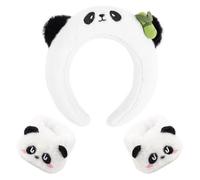 Framendino, Set di 3 fasce per capelli da trucco a forma di panda, soffici, per spa, in peluche, con orecchie di animali, per donne