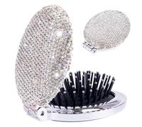 Framendino, Spazzola per capelli pieghevole con strass, mini pettine tascabile a specchio per le donne