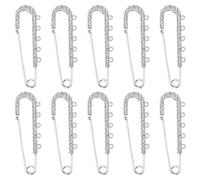 Framendino, Spille da balia con strass, resistenti, con 5 anelli, per fai da te, artigianato, cucito, vestiti, 10 Pack, Metallo, Senza pietra