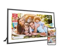 Frameo, cornice digitale da 15,6 pollici, memoria integrata da 32 GB, touch screen IPS HD 1920 x 1080, da tavolo e da parete, condividi foto e video tramite app gratuita (guscio bianco e nero)