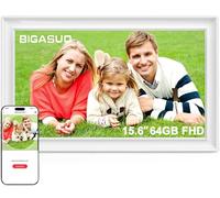 Frameo - Cornice digitale da 64 GB, 15,6 pollici, WiFi, colore: bianco classico, 1920 x 1080p FHD IPS touch screen grande elettronico, rotazione automatica, montaggio a parete, condivisione di foto e