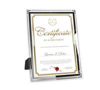 FramePro Cornice portafoto A4 in vetro diploma, per università, certificati, certificati, documenti, da appendere alla parete, in argento