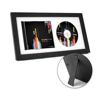 FramePro Espositore per CD musicale, 36 x 19 cm, in vero vetro con schiuma EVA e tappetino bianco, da parete e da tavolo, in legno massello