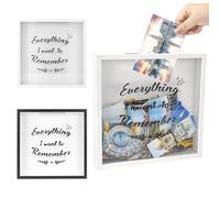 FramePro Grande scatola 3D, 28 x 28 cm, cornice da viaggio in legno con fessura, amore per biglietti, foto di viaggio, artigianato, bianco (stella)