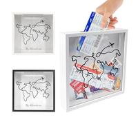 FramePro Scatola da viaggio per riporre biglietti, souvenir e foto, 30,5 x 30,5 cm, con fessura per conservare biglietti, souvenir e foto, montabile a parete, con cornice in vero vetro e legno