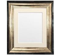 FRAMES BY POST Firenza - Cornice portafoto anticata nera e oro in vetro di plastica con passepartout avorio, 25,4 x 25,4 cm, dimensioni foto 20,3 x 20,3 cm