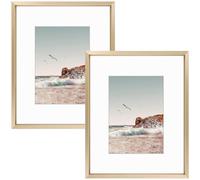 Frametory Cornice portafoto in alluminio da 20 x 25 cm, per foto da 12,7 x 18 cm, con passepartout o 20 x 25 cm senza, vero vetro, collezione di cornici in metallo (oro, 2 pezzi)