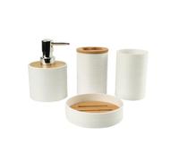 Framewo4PCS - Set di contenitori per il bagno con coperchio in bambù, con portasapone, portaspazzolino, da appoggio, senza foratura, set da bagno in bambù