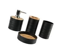 Framewo4PCS - Set di contenitori per il bagno con coperchio in bambù, con portasapone, portaspazzolino, da appoggio, senza foratura, set da bagno in bambù