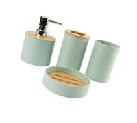 Framewo4PCS - Set di contenitori per il bagno con coperchio in bambù, con portasapone, portaspazzolino, da appoggio, senza foratura, set da bagno in bambù