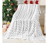 FRAMICS Coperta natalizia con stampa a fiocco di neve argentata, coperta in pile di flanella bianca, per divano, letto, decorazione natalizia, 152,4 x 203,2 cm