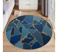 Frammenti Blu Irregolari Tappeto Rotondo,Blu Scuro Tappeti,100Cmstile Dell'Arte Moderna Scendiletto Pelo Corto Rotondi Carpet