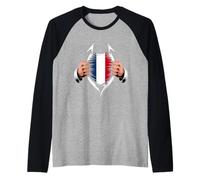 France Flag Ripped Graphic French Roots Maglia con Maniche Raglan