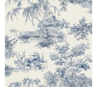 Toile De Jouy Parati A69802 Blu Alberi Castello Francese Campagna Grandeco