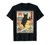 Francese Bull Dog Ninja Giappone Vintage Giapponese Ukiyo-e Art Maglietta