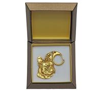 Francese Bulldog I - Dorato Portachiavi Con Cane IN Scatola Regalo