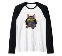 Francese Bulldog Occhiali da sole Frenchie Breaking Through Ripped Maglia con Maniche Raglan