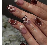 Francese Floreale 3D Intaglio Unghie Finte Elegante Fiore Modello Partito Matrimonio Formale Indossabile Press on Manicure Stampa Un