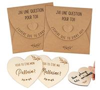 FRANCESE Idee Regalo Padrino Madrine Battesimo Cresima 2pz Targhe Cuore Legno per Chiedere di Essere Padrino Madrine Vuoi Essere il Mio Padrino la MiaMadrina con 2pz Buste