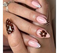 Francese Ondulare Dot Floreale Premere Su Unghie 24Pcs Autunno Inverno Natale Non Strumenti Necessari Lungo Unghie Finte Nero Bianco Festa di Vacanza Glitter Nail Art