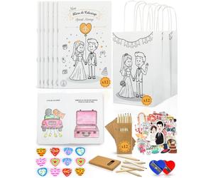 Francese - Set da 12 Kit Bambini Matrimonio con Libri da Colorare e Attività, Sacchetti Regalo, Matite - Kit Giochi Bambini Matrimonio - Intrattenimento Durante la Cerimonia - Idee Gadget per Invitati