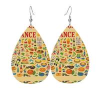 Francia Cultura Alimentare Stampa artistica Orecchini in pelle a goccia Donna Stampa Pendente Con Gancio Moda Vintage Party Abbigliamento quotidiano, Misura unica, Pelle