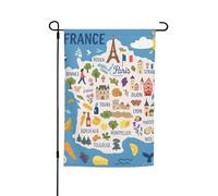 Francia Mappa Con Icone Decorat Stampa 30,5 x 45,7 cm Portico Tutte Le Stagioni Bandiere Esterni Yard Decor Patio Bandiera Cortile Decor