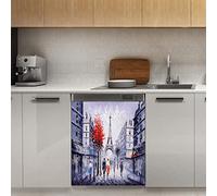 Francia Parigi - Magnete per lavastoviglie, motivo: Torre Eiffel, Amanti delle foglie d'acero, magnetico per decorazione del frigorifero, cucina, porta, 58,4 x 66 cm