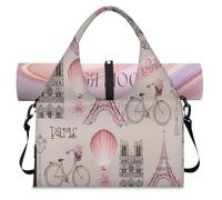 Francia Parigi Romantico Stampa Sport Duffel Bag per Donne Uomini Weekend Pernottamento Borsa con Scomparto Scarpa Borsa Tote Bagagli per Yoga Palestra Viaggi, Colore, L, Organizer per borse