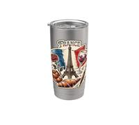 Francia Parigi Torre Eiffel Vino Croissant Vintage Graphic Des Bicchiere termico in acciaio inox doppia parete