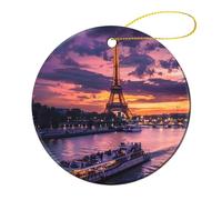 Francia sera Parigi nuvole Torre Eiffel albero di Natale appeso pendente rotondo ceramica ornamenti di Natale per la casa partito Decor 1 pz