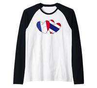 Francia Thailandia Cuore Bandiere Francese Thai Love Pride Maglia con Maniche Raglan