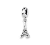Francia Vacanze Viaggio Torre Eifel Arco di Trionfo Parigi Amore Europa Aeroplano - Charm Argento 925 Bracciale Pendente Accessori Regalo Argento Sterling, B/H/T ca.: 8 x 25 x 8 mm / Max.Bandbreite