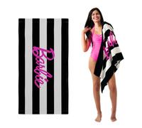 Franco Barbie Barbiecore - Telo da bagno/piscina/spiaggia a righe bianche e nere in morbido cotone, 152,4 x 76,2 cm, prodotto con licenza ufficiale Barbie)
