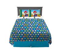Franco Biancheria da letto per bambini, super morbida, set di lenzuola in microfibra, 4 pezzi, per letto matrimoniale, motivo: Nintendo Mario World