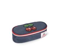 Franco Cosimo Panini PACHA - Astuccio Ovale, Con Interno Organizzato, Divisorio Con Passanti Elastici Per Organizzare Penne, Matite, Pennarelli, Tasca Interna Chiusa Con Zip, Cm 22x9,5hx7 - Blu/Rosso