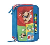 Franco Cosimo Panini SUPER MARIO - Astuccio Scuola Ufficiale Super Mario, Astuccio 3 Scomparti Bambino e Bambina con Set Cancelleria, Penna Cancellabile Blu e Pratica Chiusura a Zip, 20x13Hx7 cm