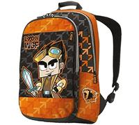 Franco Panini. Zaino Scuola Lyon Gamer Rotondo Organizzato Nero Arancione 40x30x22 cm + Portachiavi Cubo e Smile in Omaggio