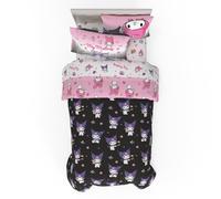 Franco Sanrio Kuromi & My Melody Bedding - Set di biancheria da letto, 5 pezzi, super morbido, accogliente, reversibile, con copripiumino e lenzuola, con federe, per letto matrimoniale (prodotto con