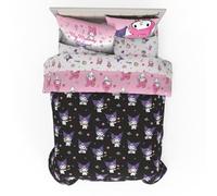 Franco Sanrio Kuromi & My Melody Bedding - Set di biancheria da letto, 7 pezzi, super morbido, accogliente, reversibile, copripiumino e lenzuola, con federa (prodotto con licenza ufficiale)