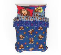 Franco Set Trapunta e Lenzuola, Microfibra, Rosso-Donkey Kong, 7 Pezzi Queen Size
