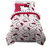 Franco Set Trapunta e Lenzuola, Microfibra, Rosso-Hello Kitty, 5 Pezzi Twin Size