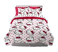 Franco Set Trapunta e Lenzuola, Microfibra, Rosso-Hello Kitty, 7 Pezzi Queen Size