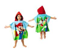 Franco Super Mario - Asciugamano poncho con cappuccio, per bambini, da spiaggia, piscina, bagno, campeggio, 61 x 55,9 cm, in cotone assorbente, (prodotto ufficiale Nintendo), grande, Super Mario