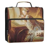 Francois Boucher - Raccoglitore con cerniera a 3 anelli, con scritta "Madame Painting", 3 anelli, per scuola media, con cinghia, custodia