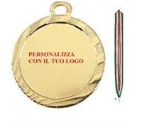 FRANDO Medaglia in Metallo Oro Personalizzabile con Cordoncino Italia E Astuccio in Velluto Blu Chiusura Magnetica Premio Riconoscimento Sport Eventi Gare Targa Personalizzata A Colori (Diametro 32)