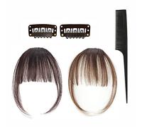 Frangetta Finta Capelli Clip, Frangia piatta per capelli sintetici naturali, Frangia Extension Frontale Fascia Unica Corti Hair Bang Fringe Hairpiece Posticci,2 pezzi(marrone chiaro, marrone Scuro)