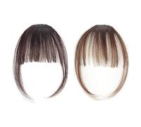 Frangetta Finta Capelli Clip, Frangia piatta sintetici naturali, Extension Frontale Fascia Unica Corti Hair Bang Fringe Hairpiece Posticci (marrone chiaro e Scuro)