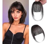 Frangia di capelli umani naturali con basette, invisibile con clip, per volume e styling istantanei, versatile, perfetta per fissare l'attaccatura dei capelli (5 g, nero marrone)